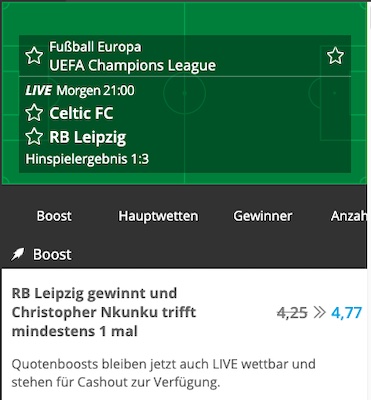 Neo.bet steigert Quoten auf Sieg von Leipzig und Tor von Nkunku