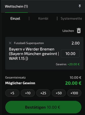 Bayern gewinnt gegen Bremen zu Quote 2.0 bei Mobilebet