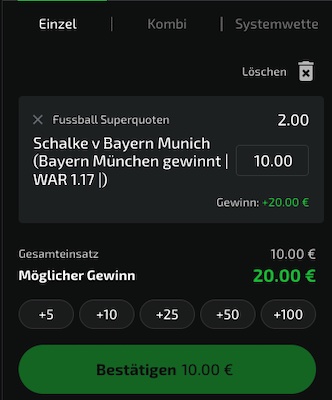 Bayern gewinnt gegen Schalke zu Quote 2.0 bei Mobilebet