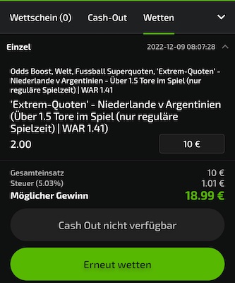 Quote 2.0 auf über 1.5 Tore bei Holland - Argentinien - nur bei Mobilebet!