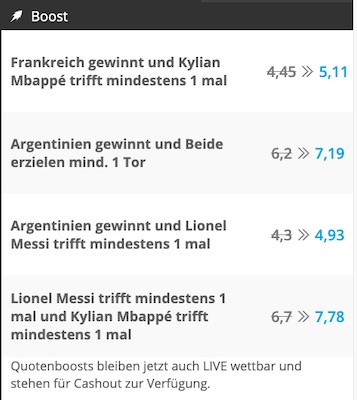 Viermal gesteigerte NEO.bet Quoten zu Argentinien - Frankreich