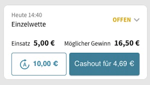 Tipico Auto Cash Out im Wettschein gekennzeichnet