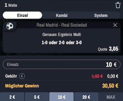10€ Live-Freebet von Winamax zu Real Madrid - Real Sociedad