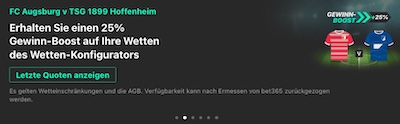 25% mehr Erträge bei Bet365 zu Augsburg - Hoffenheim