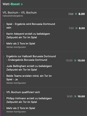 bet365 Wett Boost Beispiel (Bochum gegen BVB im Pokal)