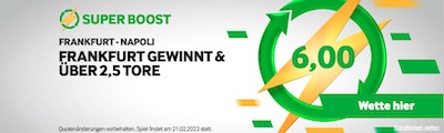 SGE gewinnt gegen Napoli und mehr als 2.5 Tore zu Quote 6.0 - nur bei Betway!