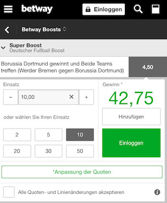 Betway Superboost zu Werder Bremen - Borussia Dortmund