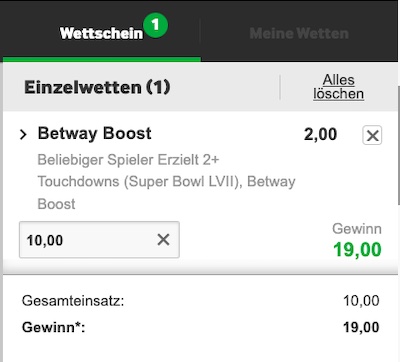 Nutze den Betway Super Bowl Countdown Boost für deine NFL Wetten