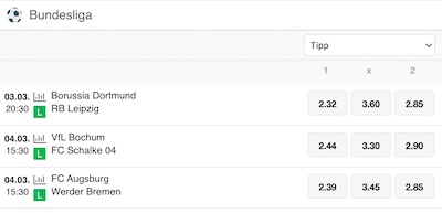 Wettmarktübersicht bei Tiptorro