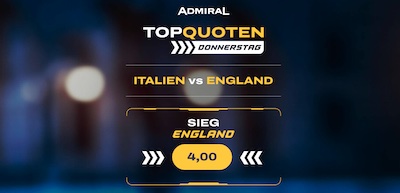 Quote 4.0 auf England beim Admiral Top-Quoten Donnerstag