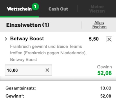 Betway Superboost für deine Frankreich Holland Wetten