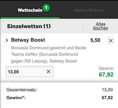 Betway Superboost zu Borussia Dortmund - RB Leipzig