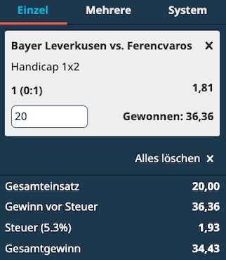 Chillybets Wette auf Leverkusen Handicap -1