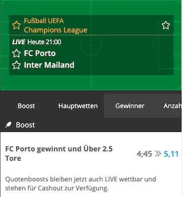 Neo.bet Quotenboost zu Porto - Inter Mailand