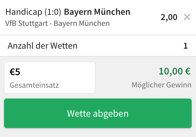 Tipico Handicap 0:1 Beispiel