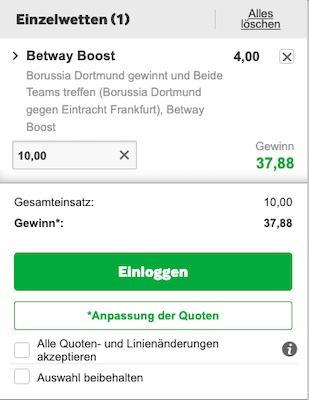 Hochkarätiger Betway Boost zu Dortmund - Frankfurt