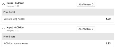 Erhöhte ODDSET Quoten zu Napoli - Milan