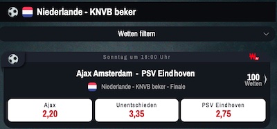 10€ Freiwette von Winamax zum KNVB Pokalfinale Ajax vs. PSV