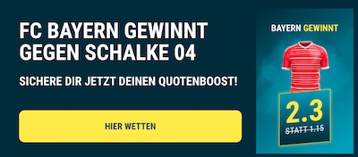 Quote 2.30 auf Bayern Sieg bei sportwetten.de