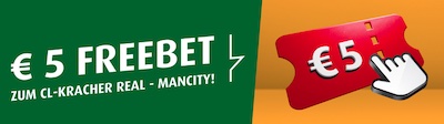 5€ Freebet von tipp3 zu Real Madrid - Manchester City