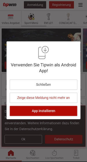 Tipwin Android App installieren