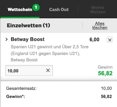 Starker Betway Superboost zum U21 EM Finale