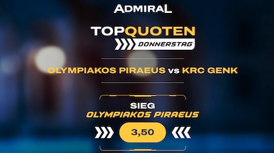 Quote 3.50 auf Olympiakos Piräus beim Admiral Top-Quoten Donnerstag