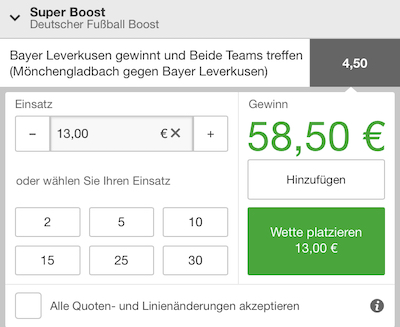 Toller Betway Superboost zum Derby Gladbach vs. Leverkusen