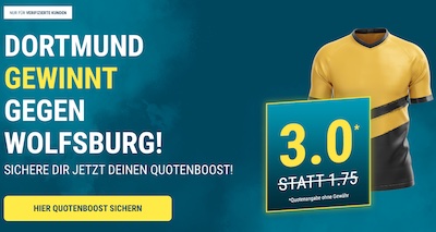 Dortmund gewinnt gegen Wolfsburg zu Quote 3.0 - nur bei sportwetten.de