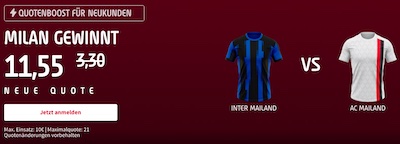 Milan besiegt Inter beim Tipico Quotenboost!