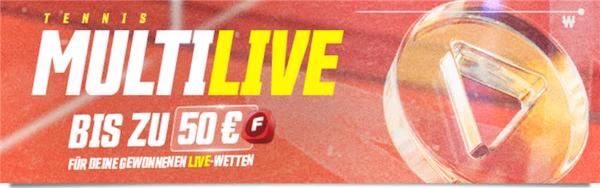 Sicher dir bis zu 50€ in Freiwetten bei Winamax Multilive Tennis!