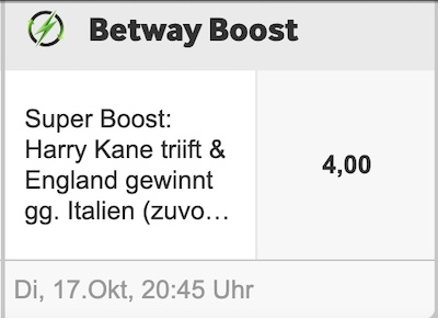 Starker Betway Superboost für deine England Italien Wetten