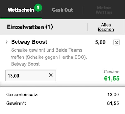 Quote 5.0 auf Sieg Schalke über Hertha und beide Teams treffen bei Betway
