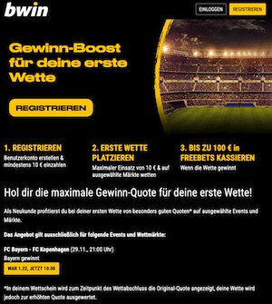 Gewinnboost bei Bwin zu Bayern-Kopenhagen - Quote 10.0 auf die Bayern