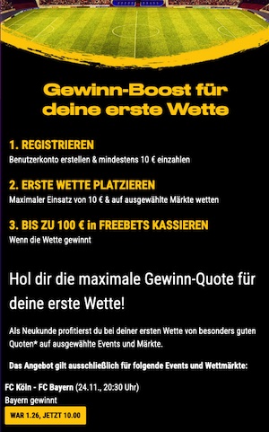 Bwin Quote 10.0 auf Bayern gewinnt beim 1. Fc Köln