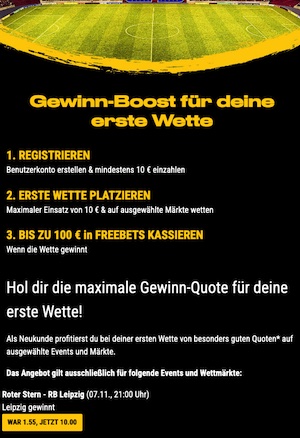 Bwin Quote auf Leipzig gewinnt bei roter Stern auf 10.0 erhöht