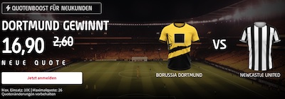 550% bessere Siegquote auf Dortmund vs. Newcastle!
