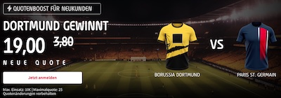 Tipico Quotenboost zu Dortmund vs. Paris - BVB gewinnt zu Quote 19.0