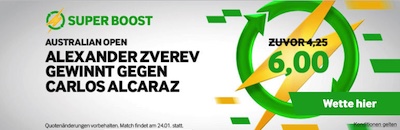 betway australian open super boost quote 6.00 auf alexander zverev gewinnt gegen carlos alcaraz