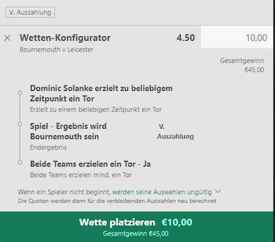 Beispiel für eine Bet365 Konfigurator Wette