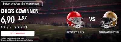 Chiefs 49ers Wetten mit 250% Boost von Tipico