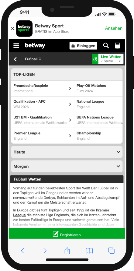 Screenshot der Betway App