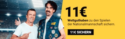 Sicher dir 11€ gratis für Wetten auf dein Nationalteam!