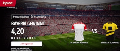 Tipico Quotenboost: Bayern besiegt Dortmund mit 200% besserer Quote
