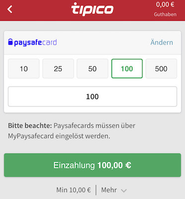 Tipico Bonus Einzahlung mit PSC