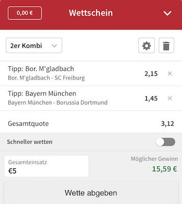 Beispielwette für den Tipico Bonus Österreich