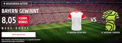 Tipico: Bayern besiegt Arsenal zu Hause mit 250% Quotenboost!
