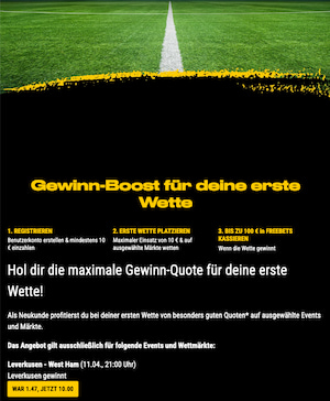 Quote 10.0 auf Leverkusen besiegt West Ham bei Bwin