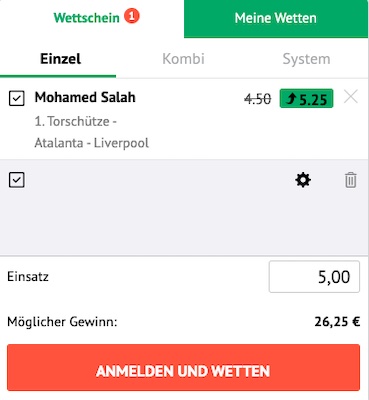 ODDSET Price Boost auf Mo Salah erzielt das erste Tor bei Atalanta vs. Liverpool