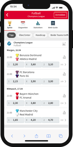 Sportwetten mit der Tipico App